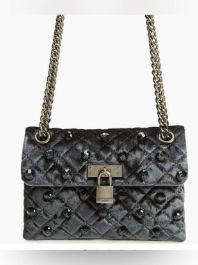 KURT GEIGER London Mini Brixton Velvet Teal Shoulder Bag